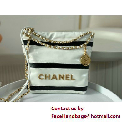 Chanel Shiny Calfskin, Calfskin & Gold-Tone Metal White & Black 22 Mini Handbag AS3980 2025(ORIGINAL QUALITY)